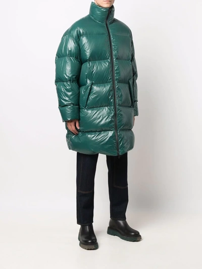 Shop Bottega Veneta Funnel Neck Padded Coat In Grün