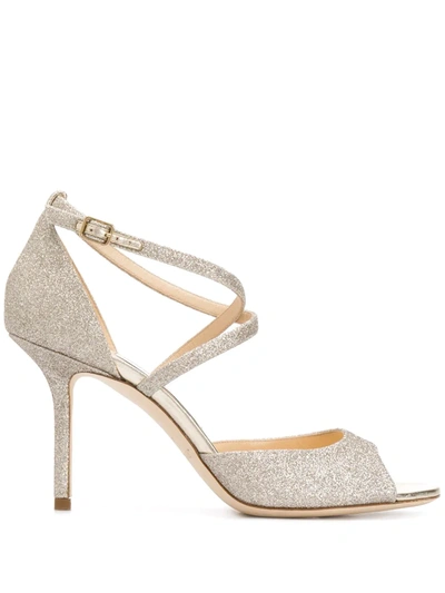 Shop Jimmy Choo Emsy 85mm Glitter Sandals In Gold