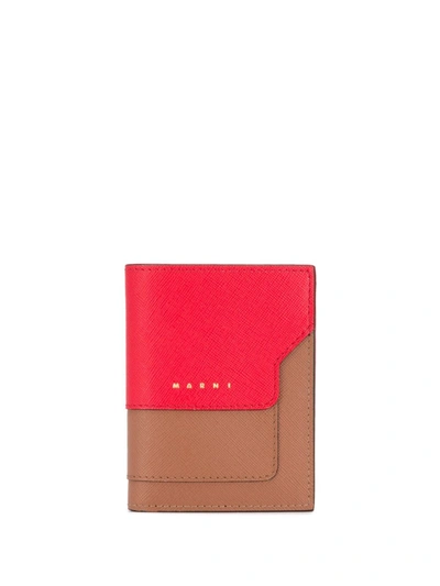 Shop Marni Contrast Calf Leather Folded Wallet In Red