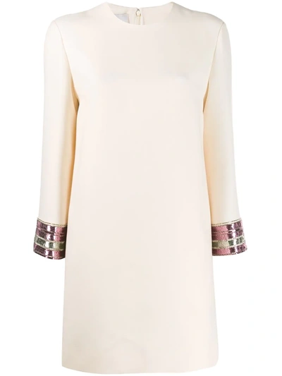 Shop Valentino Sequin Embroidered Mini Dress In Neutrals