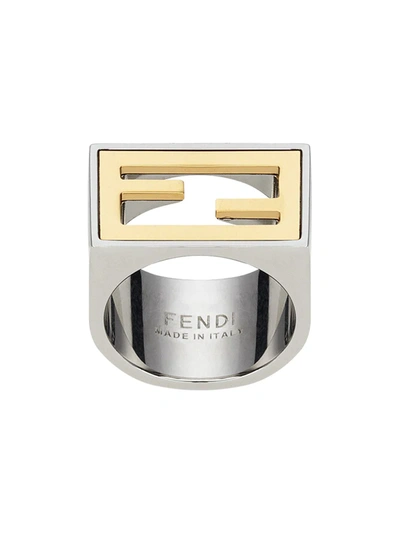Shop Fendi Ff Motif Ring In Silver