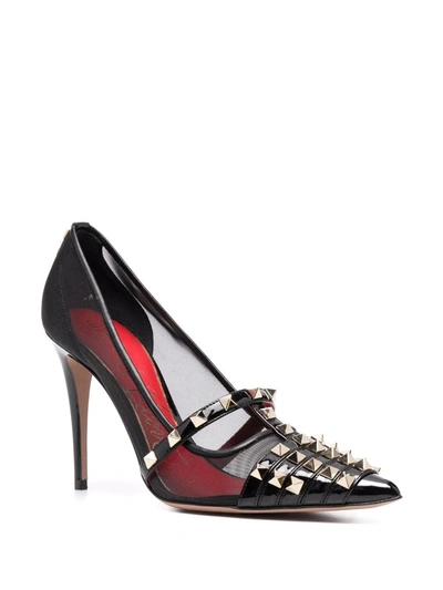Shop Valentino Studded Panelled Pumps In Black