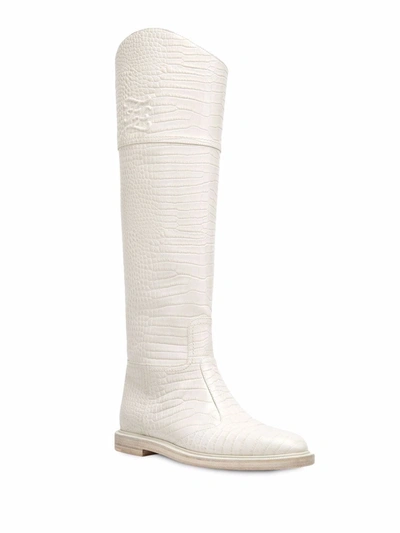 Shop Fendi Karligraphy Croc-effect Knee-high Boots In White