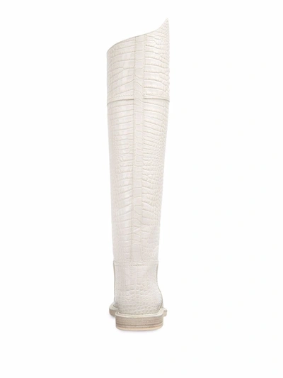 Shop Fendi Karligraphy Croc-effect Knee-high Boots In White