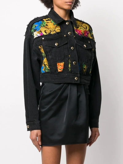 Shop Versace Jeans Couture Baroque Panel Denim Jacket In Black