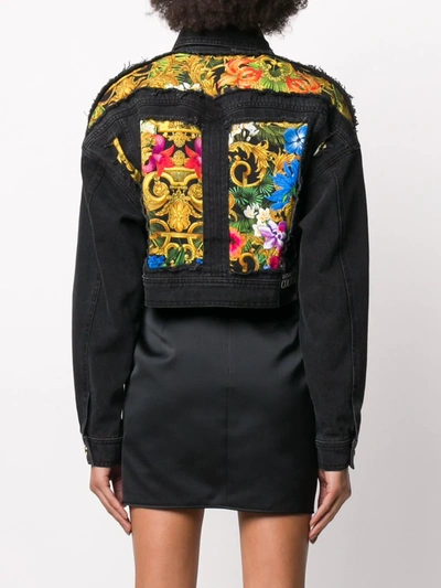 Shop Versace Jeans Couture Baroque Panel Denim Jacket In Black