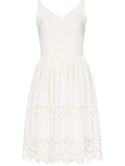 Shop Dolce & Gabbana Floral Embroidered Cutout Midi-dress In White