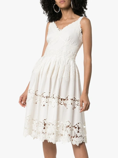 Shop Dolce & Gabbana Floral Embroidered Cutout Midi-dress In White