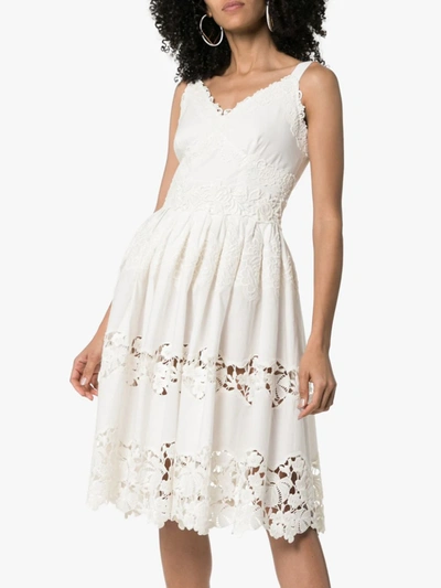 Dolce & Gabbana Floral Embroidered Cutout Midi-dress In White