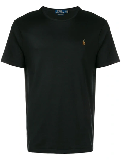 Shop Polo Ralph Lauren Logo Embroidered T-shirt In Black