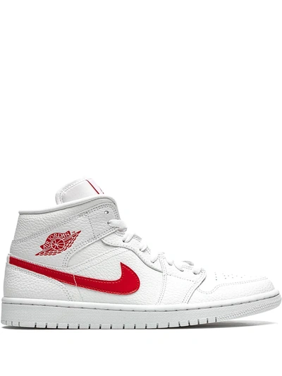 Shop Jordan Air  1 Mid "university Red" Sneakers In White