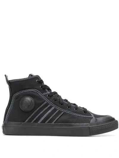 Shop Diesel Hi-top Canvas Sneakers In Black