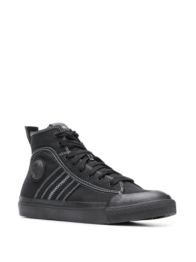 Shop Diesel Hi-top Canvas Sneakers In Black