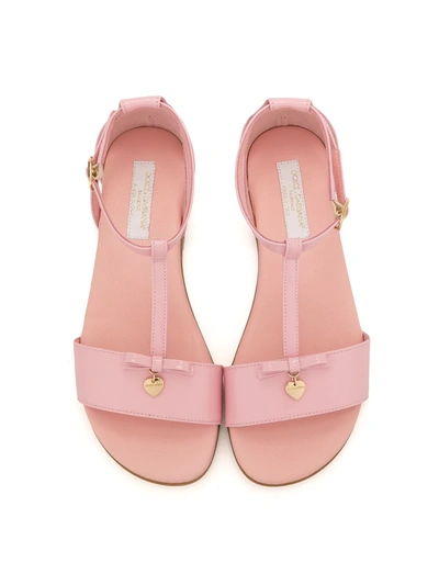 Shop Dolce & Gabbana T-strap Patent Leather Sandals In Pink