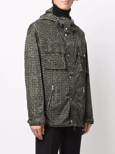 Shop Balmain Repeat-logo Parka In Grün