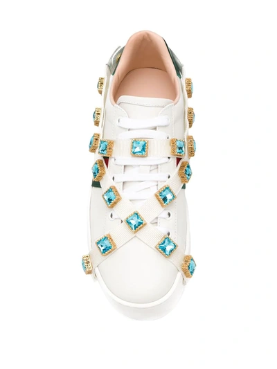 GUCCI 水晶镶嵌蜜蜂板鞋 - 白色