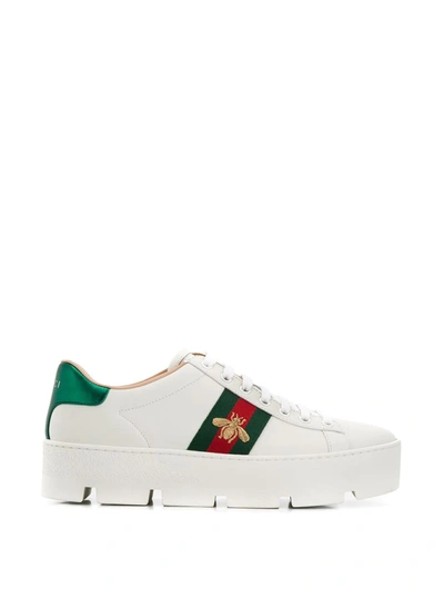 Shop Gucci Crystal Embellished Bee Sneakers In White