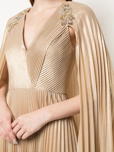 Shop Marchesa Notte Pleated Cape Detail Kaftan Gown In Gold