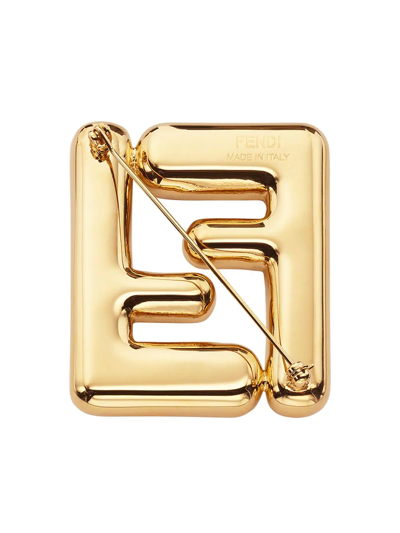 Shop Fendi Ff Brooch In Gold