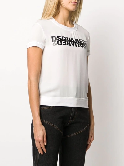 Dsquared2 Mirrored Logo Georgette Top In White