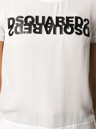 Dsquared2 Mirrored Logo Georgette Top In White