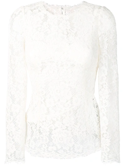 Dolce & Gabbana White Silk Lace Top In White