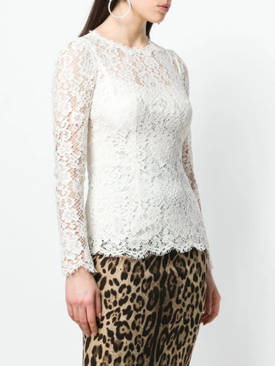Dolce & Gabbana White Silk Lace Top In White