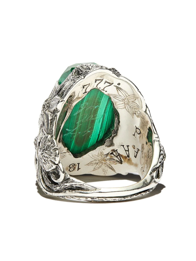 Shop Lyly Erlandsson The Winter Malachite-embellished Ring In Silver