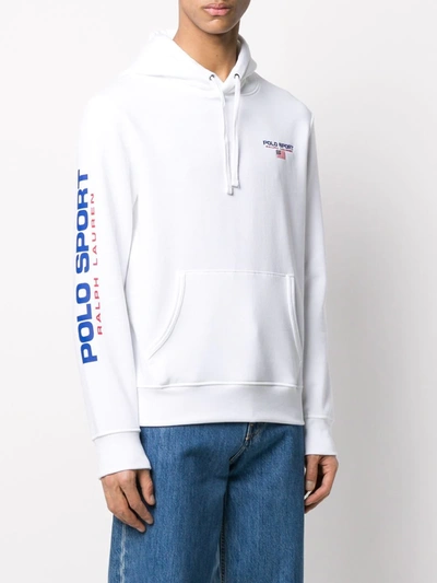 Shop Polo Ralph Lauren Logo Sport Hooded Sweatshirt In White