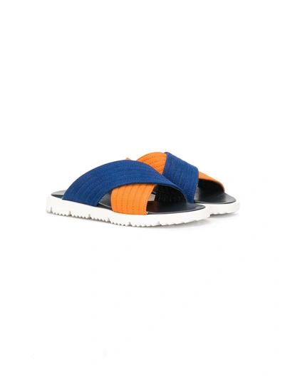 Shop Marni Cross Strap Sandals In Blue