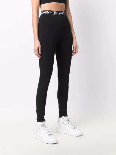 Shop Philipp Plein Logo-waistband Leggings In Schwarz