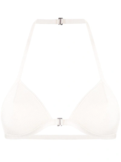 Shop Dion Lee Ribbed-knit Bikini Top In White