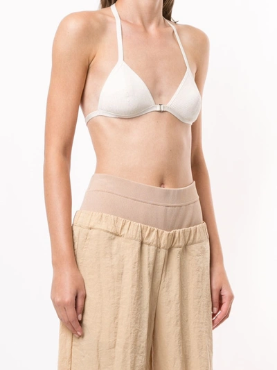 Shop Dion Lee Ribbed-knit Bikini Top In White