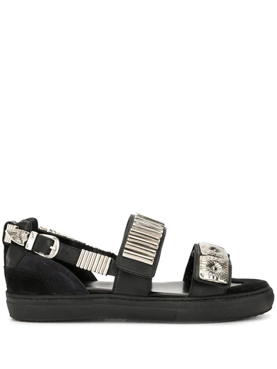 Shop Toga Embellished Flat Sandals In Black