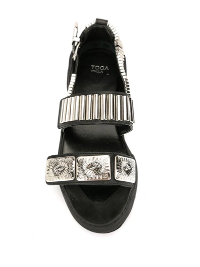 Shop Toga Embellished Flat Sandals In Black