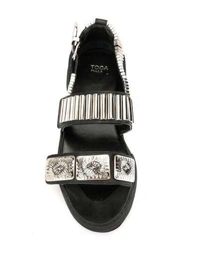 Toga Embossed Strap Sandals In Black