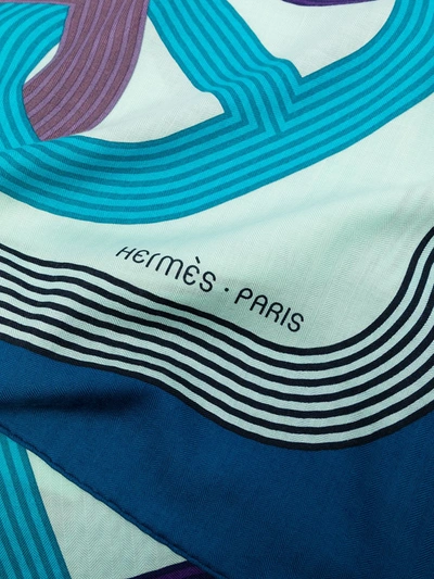 Pre-owned Hermes  Chaîne D'ancre Scarf In Blue