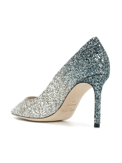 Jimmy Choo Silver And Blue Glitter Romy 85 Pumps In Metallic