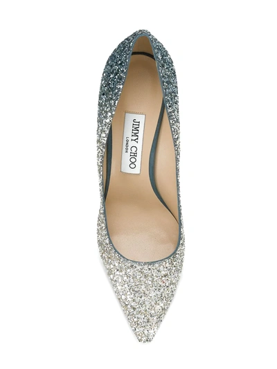 Jimmy Choo Silver And Blue Glitter Romy 85 Pumps In Metallic