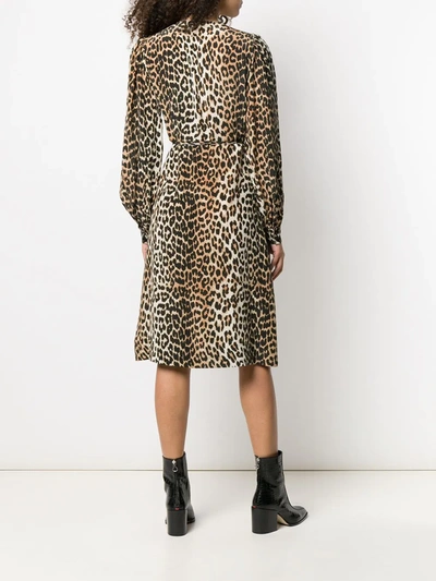 Shop Ganni Leopard Print Midi Dress In Black