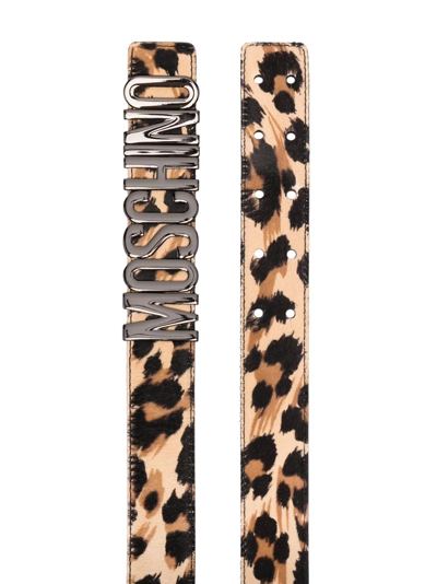 Shop Moschino Leopard-print Logo-lettered Belt In 中性色