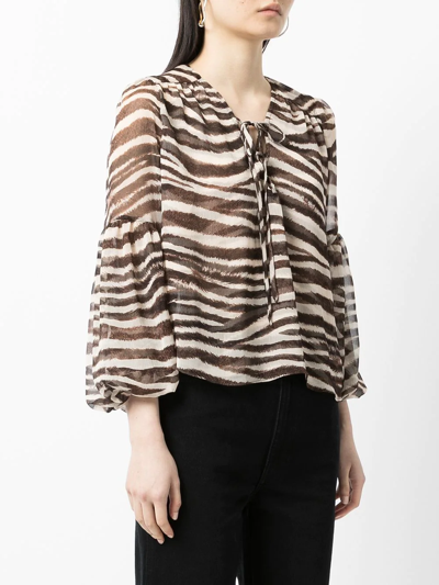 Shop Misa Alessa Zebra Long-sleeve Top In Brown