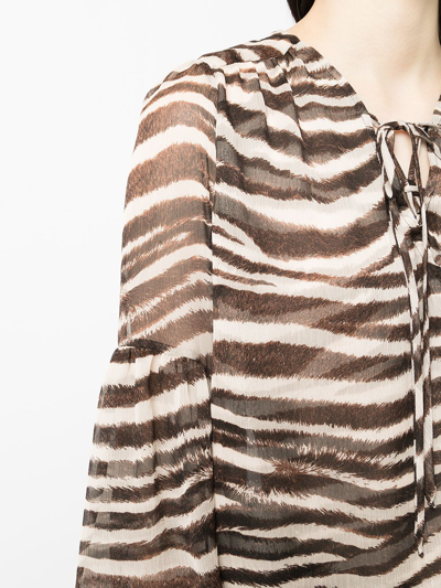 Shop Misa Alessa Zebra Long-sleeve Top In Brown