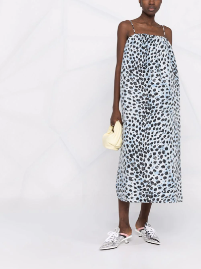 Shop Ganni Animal-print Jacquard Midi Dress In Blau