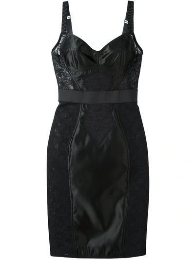Shop Dolce & Gabbana Floral-lace Corset Dress In Black