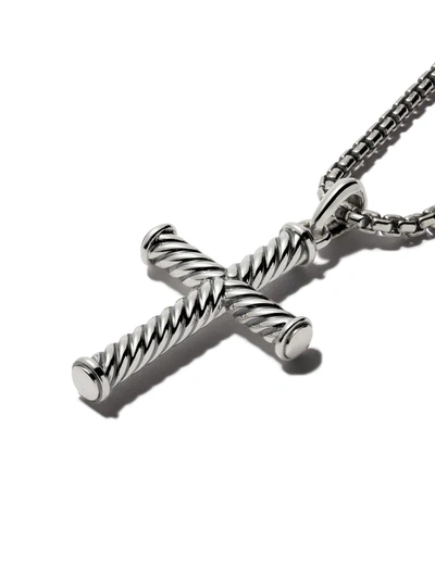 Shop David Yurman Sterling Silver Cable Cross Pendant In Ss