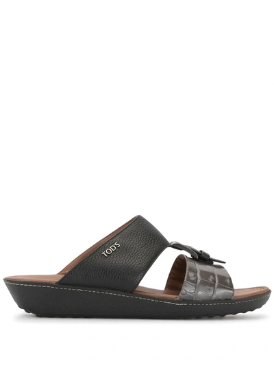 Shop Tod's Two-tone Leather Sandals In 黑色