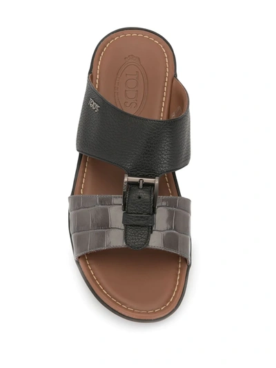 Shop Tod's Two-tone Leather Sandals In 黑色