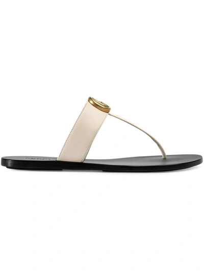 Shop Gucci Double G Plaque Leather Sandals In White