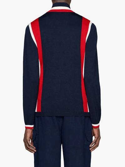 Shop Gucci Wool Knit Bomber Jacket With Patches In Blue